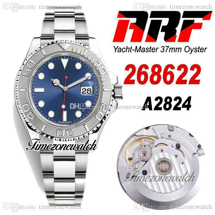 ARF Y-M 37mm 268622 ETA A2824 Womens Automático Assista Azul Discagem Vermelha 904L Aço Oysterssteel Pulseira Ladies Relógios Garantia Super Edição TimeZoneWatch R01