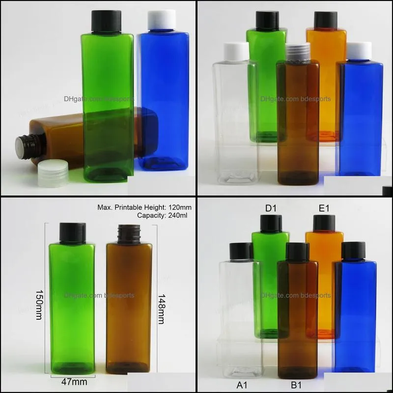 240ml 8oz Square Amber Blue Green Orange Clear Pet Plastic Dispensing Bottle With Cap Inserts 20pcs Storage Bottles & Jars