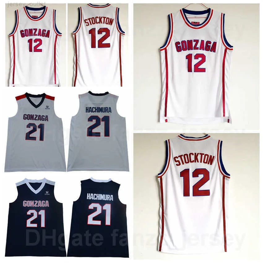 NCAAバスケットボールゴンザガブルドッグカレッジ21 Rui Hachimura Jerseys John Stockton 12 High School University Navy Blue White Team Colour Away Away Away Sportファン