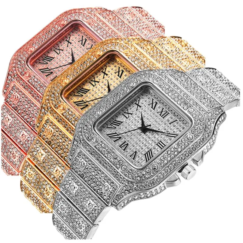 Chaînes Chaîne glacée pour hommes Femmes HipHop Miami Bling Cuban Big Gold Collier Montre Bracelet Strass BijouxChaînes_voghion.com