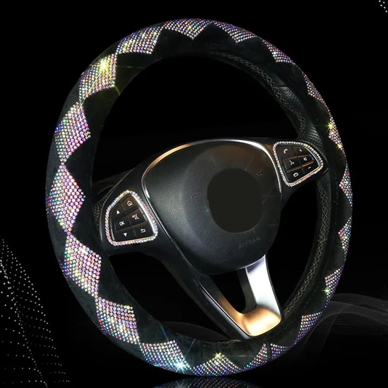 Stuurwiel omvat auto -accessoires voor meisjes Funda Volante Coche Rhinestones Cover pluche auto kleurrijk Pokrowiec na kierownicesteering