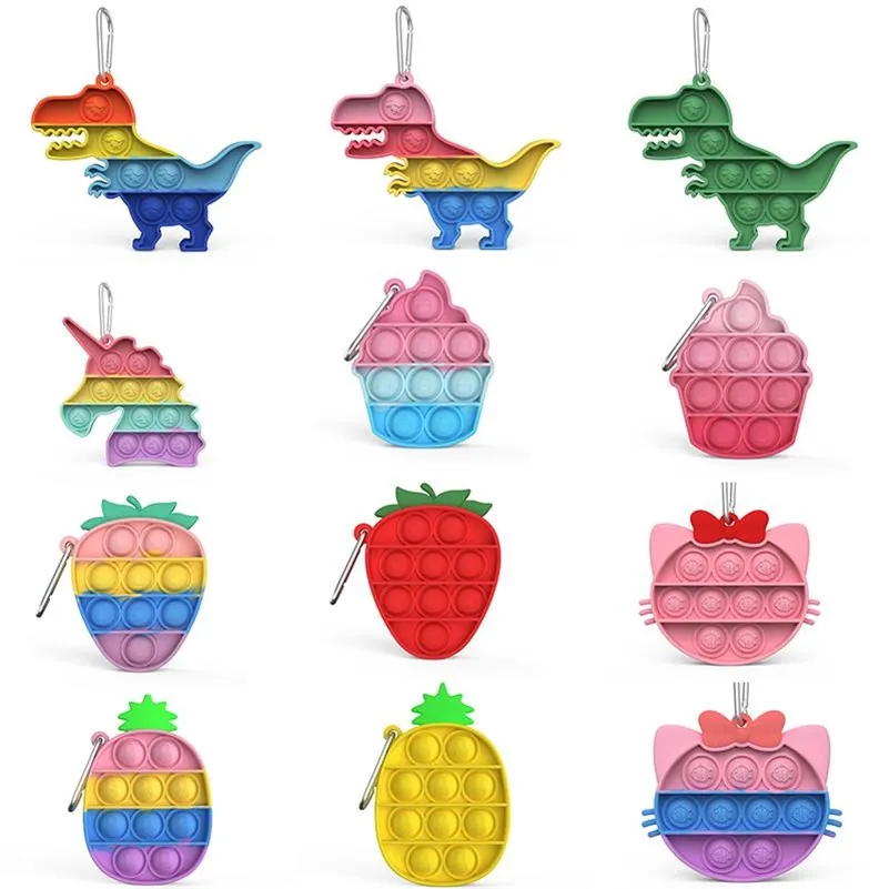 Foo Unicorn Fidget Keychain Pineapple Pineapple Holder Dimplet Key Car Car Push Push Mini Toys Charm Animal Trinket Por Dhl Meeop