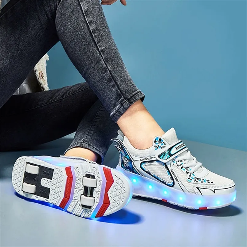 Роллеры Скейс четыре колеса детская обувь мода девочки мальчики детские светодиодные светодиодные спортивные занятия для ботинки.