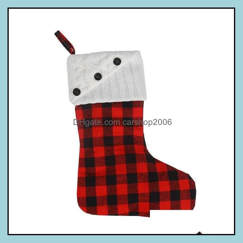 Santa Knitted Plaid Patchwork Printed Halloween Chritsmas Stockings Decorations Xams Tree Socks Bags Pandents Red Green Xmas RRB12168