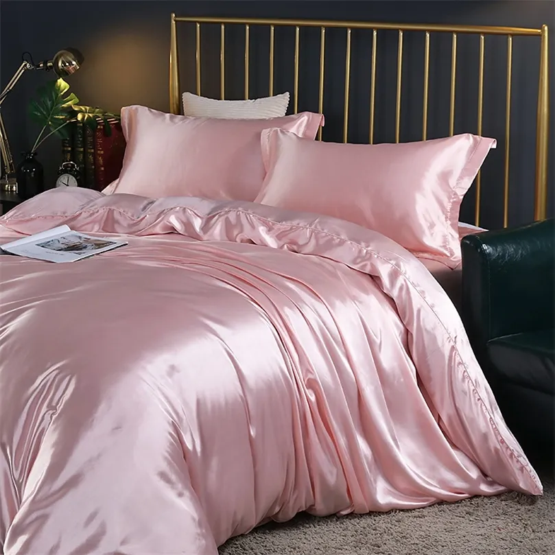 Ensemble de literie en soie de haute qualité Satin haut de gamme Satins ensembles de literie de luxe 4 pièces couleur unie 100% soie housse de couette ensemble de lit 220423