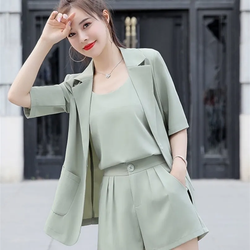 Spring and Summer Fashion Casual Shorts Small Suit Three Piece Set Temperament Thin Suspender Women's Suit Blazer Set 220526