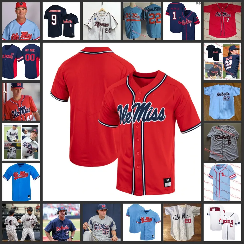 2022 NCAAカスタムステッチOle Miss Revols野球ジャージ7 Jacob Gonzalez Jerseys 35 Kevin Graham 65 Justin Bench 13 Hayden Dunhurst 1 Peyton Chatagnier Jerseys