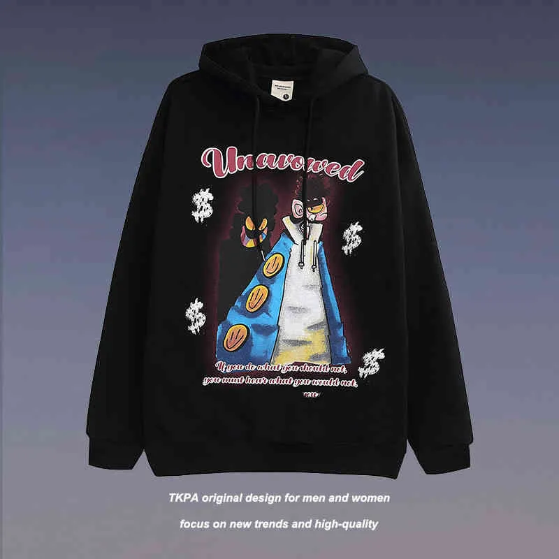 Women's Hoodies Sweatshirts TKPA National Fashion Hip Hop Cartoon Printed Hoodie For Men and Women Lose Brand American Coat