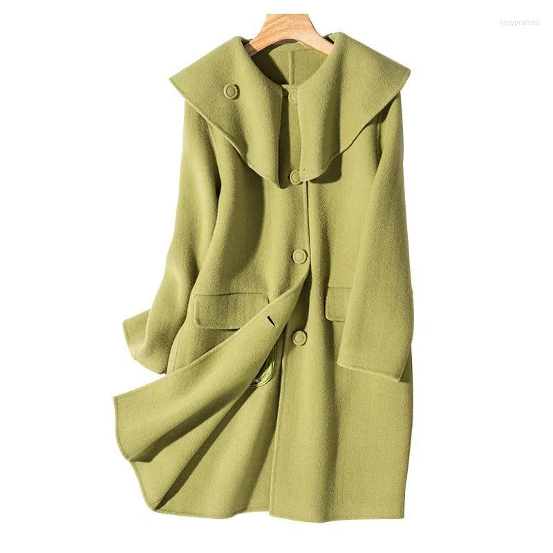 Women's Wool Blends Avocado Green Zero Cashmere Coat yta av dubblar i lång höst/vinter 2022 avancerad modduk Bery22