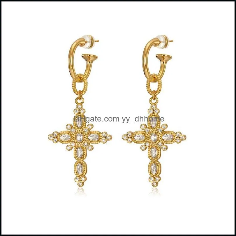 Timeless Wonder Amazing Zirconia Cross Hoop Earrings Women Jewelry Goth Boho Top Trendy Designer Runway Rare Ins Fancy Kpop 7235 &