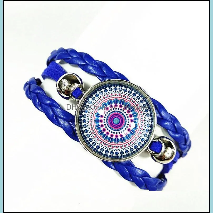 Charm Bracelets 1pc 2021 Style Bandanna Bracelet Mandala Flower Buddhism Zen Blue Red Purple Pink Glass Hand Chain Gift1