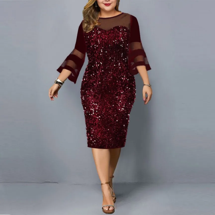 Plus size shop burgundy sequin dress