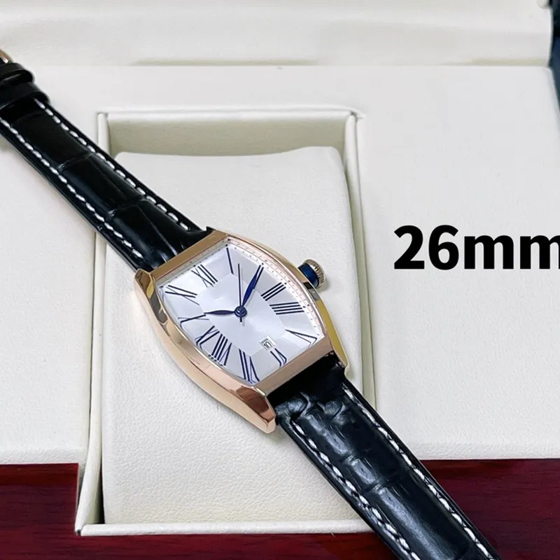 Classic Fashion Quartz Women's Watch 26mm Stainless Steel Case Leather Band Sapphire Mirror Sports Waterproof Diamond Watch barrel shape Buckle multicolor