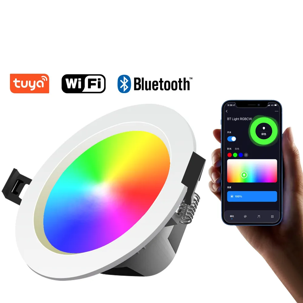 RGBCW Music Sync Dimble Light 2700K-6500K Voice Control av Alexa Echo Work med Tuya App Smart WiFi LED Downlight 7W 9W 15W