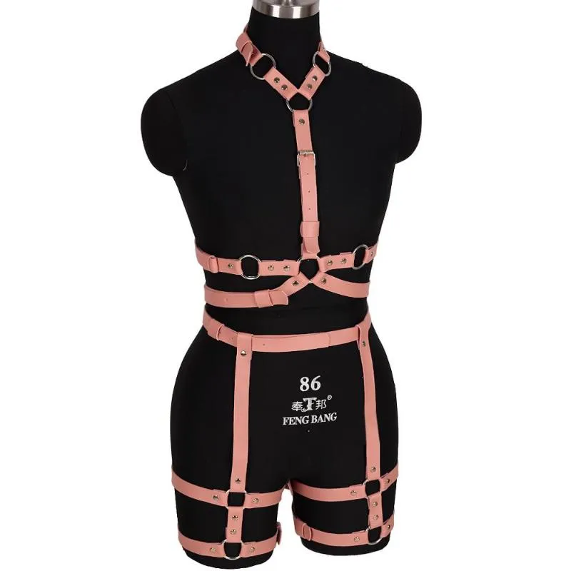 Women’s Leather Waist Belt Rave Body Cage Harness Black Faux Leather Cage Body Harness - Nuclear Waste main image 2