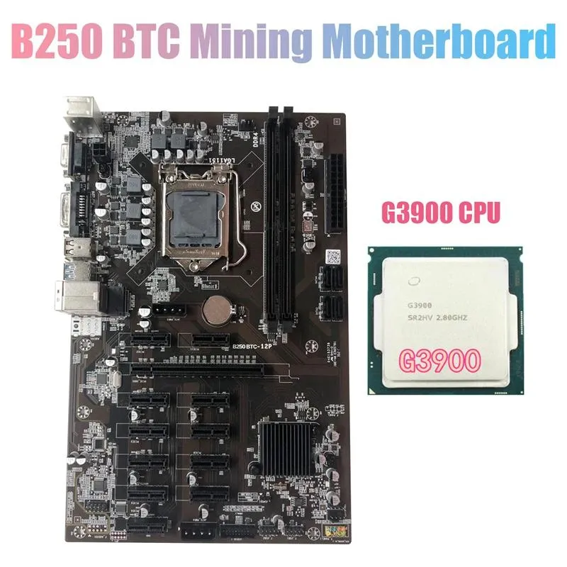 Cartes mères Carte mère minière BTC avec processeur CPU G3900 prend en charge DDR4 LGA 1151 12 emplacements pour cartes graphiques pour cartes mères MinerMotherboards
