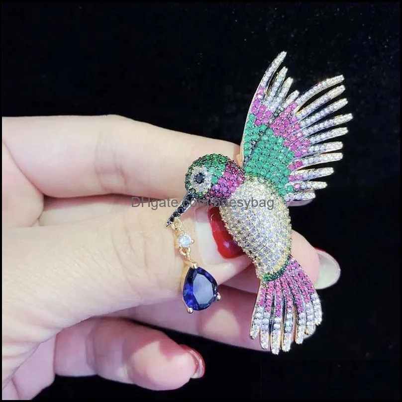 women`s 1pc 36x48mm golden plated mixed color cz micro bird brooch