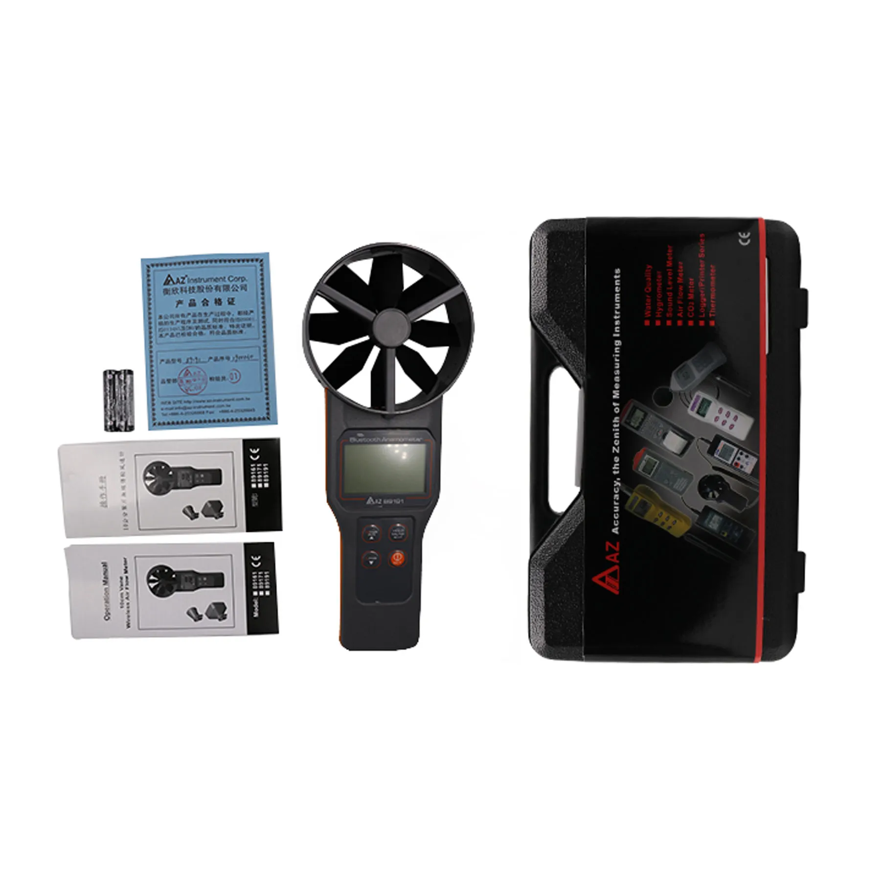 Débitmètre d'air Bluetooth AZ89161 Thermomètre Anémomètre Compteur de vitesse du vent Testeur de volume d'air