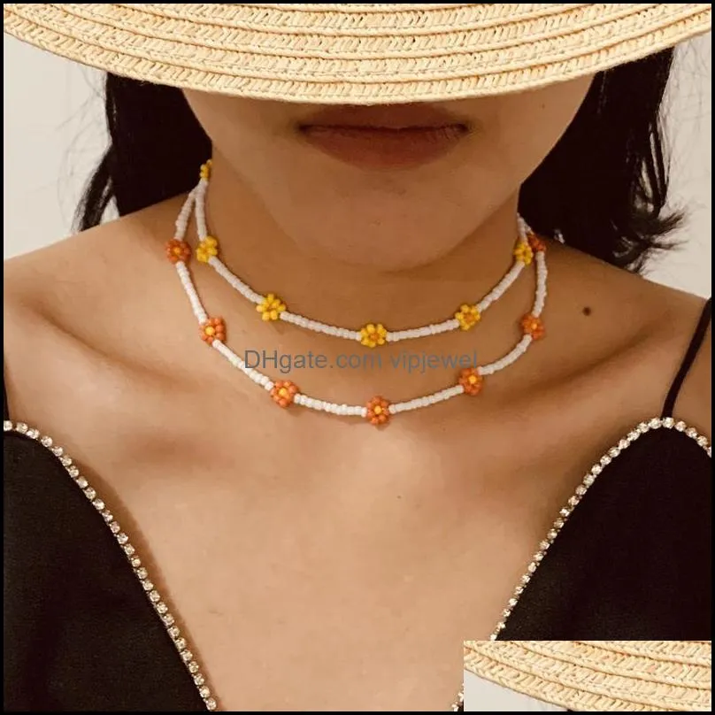 Chokers kettingen hangers sieraden Europese stijl kleine daisy ketting eenvoudige rijstkraal voor vrouwen kralen korte vakantie groothandel choker d