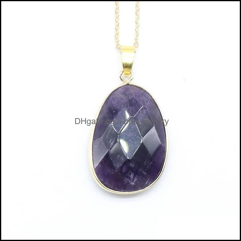 reiki healing natural stone chakra pendant facted covered edge drop energy amethyst rose quartz agate crystal necklace for women