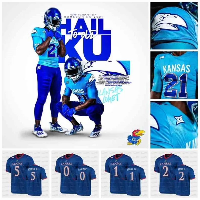 CeoC202 Kansas Jayhawks 2021 Throwback-inspiriertes Homecoming NCAA College Football-Trikot JALON DANIELS VELTON GARDNER KWAMIE LASSITER II KENNY LOGAN