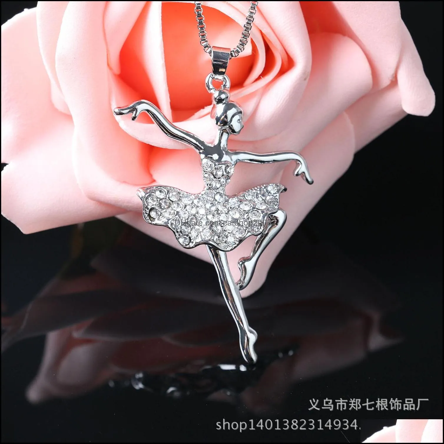 Fashion Silver Plated Necklaces Crystal Fantasy angel ballet dancer girl pendant charm necklace jewelry for women