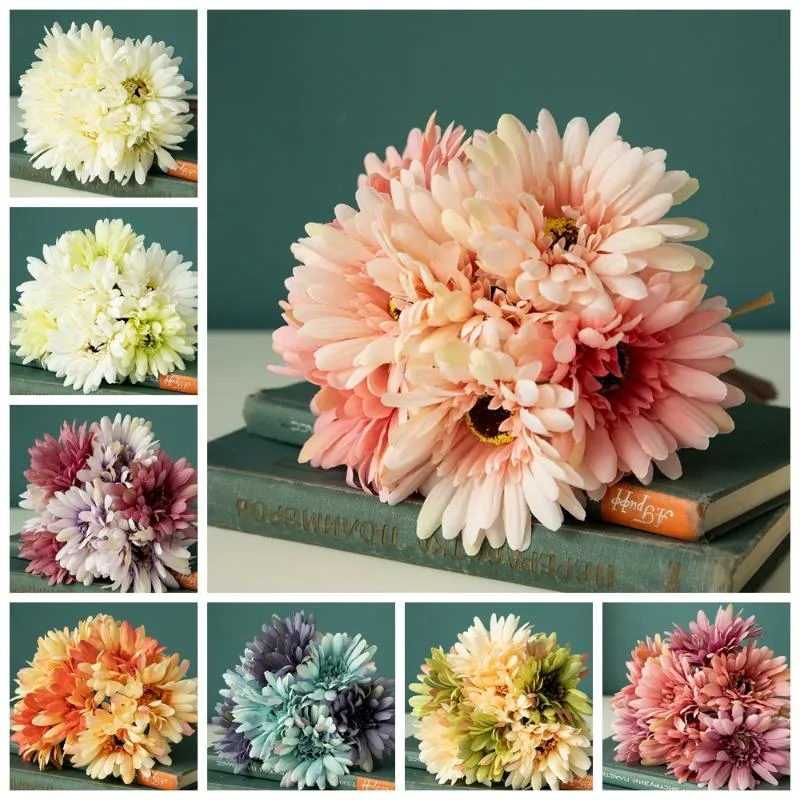 Decoratieve bloemen Kranaten 7heads Artificial Gerbera Flower Bouquet Christmas Halloween Wedding Verjaardagsfeest Valentijnsdag Home De