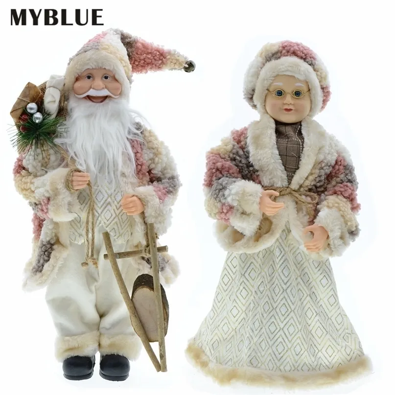 Yıl Noel Ağacı Süsler 45 cm Büyük Ayakta Noel Baba Heykelcik Peluş Bebek Oyuncakları Hediye Dekorasyon Ev Navidad 220406