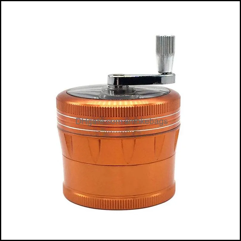 2022 newest lighting tobacco smoking accessories herb grinders four 4 layer aluminum alloy grinder metal diameter 63mm handle grinder hand control for somking