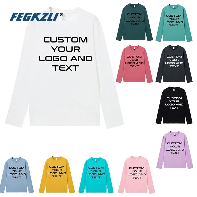 T-shirt personalizzata a maniche lunghe in cotone 100 Crea il tuo testo di design Uomo Donna Stampa T-shirt originale da regalo di alta qualità 220614