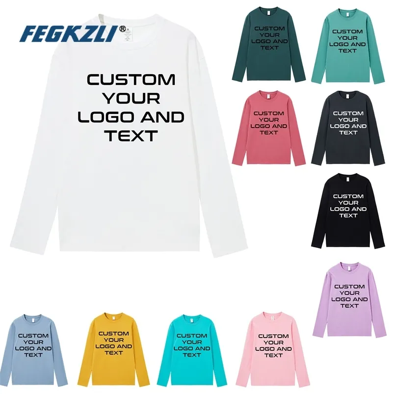 Camiseta de manga larga personalizada de algodón 100, haga su diseño con texto, hombres y mujeres, impresión original, regalos de alta calidad, camiseta 220614