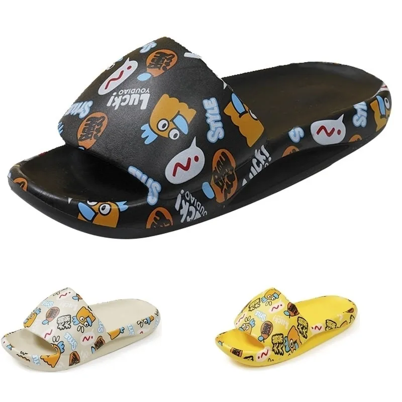 Slippers Men Graffiti Pattern Platform Cartoon Outdoor Summber Summber Slides Sloy Sole Men Flipflops Room Shoes 210402