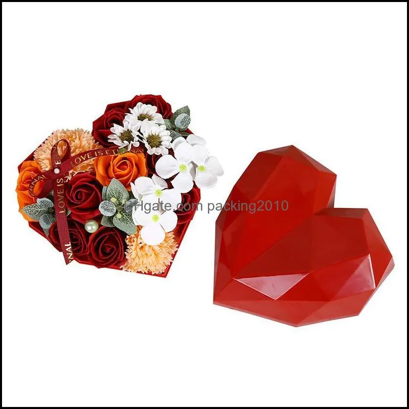 Decorative Flowers & Wreaths Diamond Heart-Shaped Gift Box Luxury Soap Flower For Hand Packaging Eternal Rose Wedding Valentine Mothers