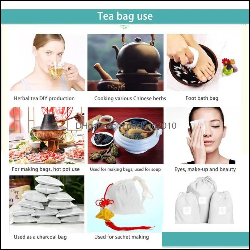 100Pcs/lot Teabags 5.5 x 7CM Fabric Empty Scented Tea Bags With String Heal Seal Filter For Herb Loose Tea Bolsas