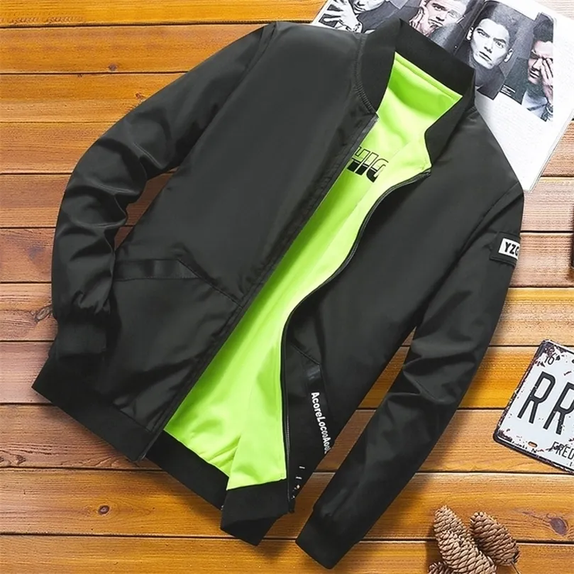 캐주얼 윈드 브레이커 재킷 남자 스프링 가을 스탠드 목탄 폭격기 재킷 남자 슬림 한 얇은 야구 재킷 지퍼 코트 201128