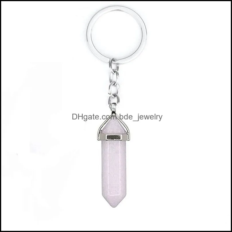 natural stone key rings hexagonal prism keychains healing rose crystal car decor keyholder for women men