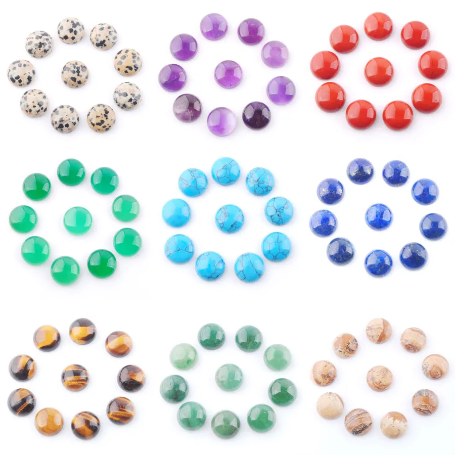 Cuenta de cabujón redondo de piedras preciosas naturales de moda, 12mm, sin agujero, mezcla de joyería, fabricación de 50 unids/lote, desviación de 0,5 MM BU814