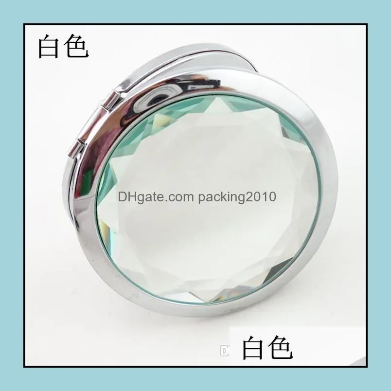 7cm Folding Compact Mirror With Crystal Metal Pocket Mirror For Wedding Gift Portable Home Office Use Makeup Mirror