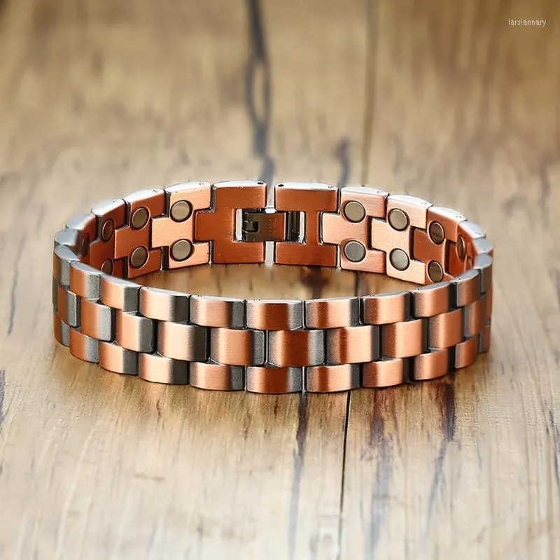 Link Chain Vinterly Magnetic Copper Bracelet Men Vintage Wrist Band Hand Health Energy Wide For MenLink Lars22