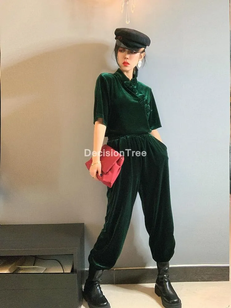 Vêtements ethniques 2022 Lady Style chinois Hanfu Set Elegant Women Top + Pants Set Traditional Oriental Retro Cheongsam Tang Suit