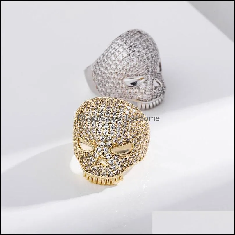 iced out skull ring mens silver gold ring high quality full diamond hip hop rings jewelry