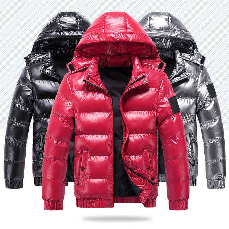 Silver Shiny Men's Winter Coat Fashion Hooded Warm Thicken Cotton Padded Jacket Men Solid Color Young Man Parkas Outwear MY308 L220623