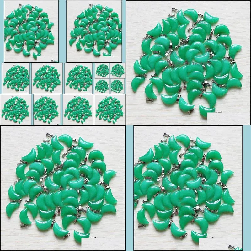 wholesale 50pcs/lot pendants fashion green malaysian jade moon shape charms beads diy jewelry making for women