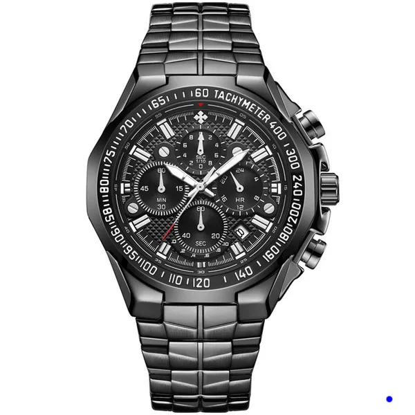 2022 Wwoor Watch Seven Needle Man rörelse Sektion Steel Bring Quartz Waterproof Wristwatch Chronograph Wholes Watches Montre de Luxe Gifts W9