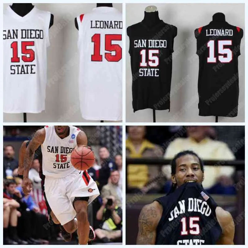 C202 Kawhi Leonard 15 Maillot de l'Université d'État de San Diego avec écusson drapeau américain Maillot de basket-ball universitaire NCAA pour hommes Numéro de nom à double couture