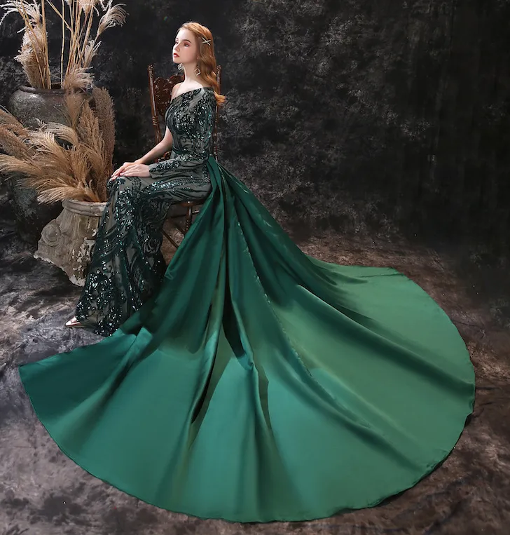 Hunter Green Mermaid Evening Dress with Side High Split and Long Sleeves  for African Women Formal Party Gown from Dhgate Evening Dresses - price  270.34
