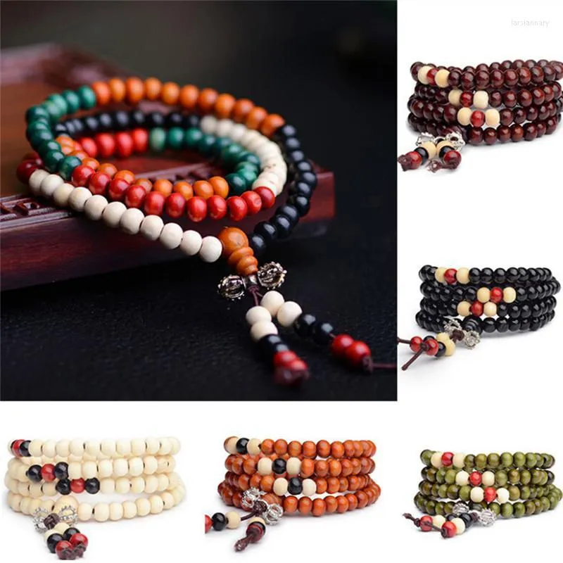 Beaded Strands Unisex Men Bracelets & Bangles Jewelry 108 Beads 8mm Natural Buddhist Sandalwood Buddha Wood Prayer Bead Lars22