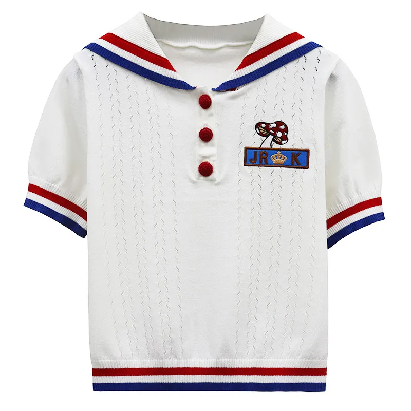 601 L 2022 летняя бренд -бренд такого же стиля свитер белый лацка для шейки с коротким рубашкой женские свитера Binfen Binfen