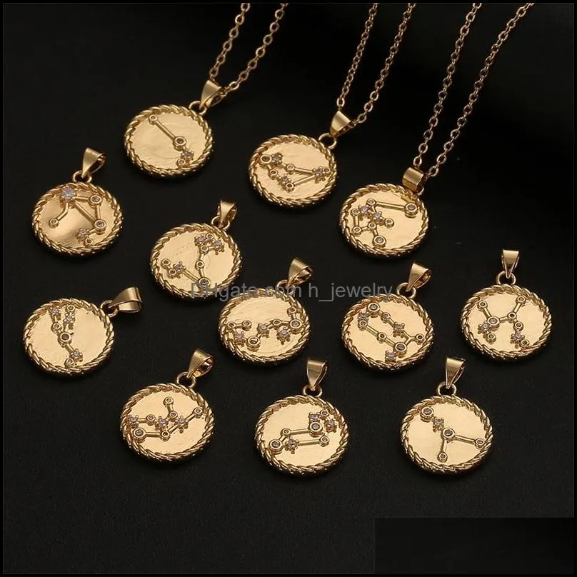 12 constellation necklace gold crystal coin pendants charm star sign choker astrology necklaces for women fashion jewelry 2204 t2