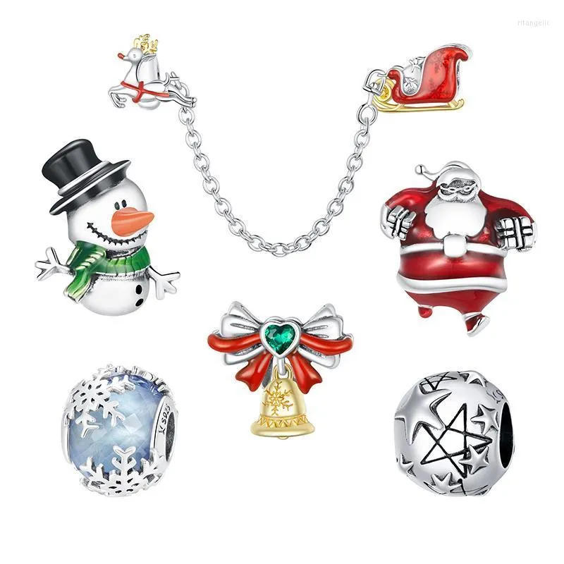 Andra julklappspärl Santa Claus Car Snowman Beads 925 Sterling Silver Jingle Bell Charms Armband för kvinnliga smycken Tillbehör Rita2